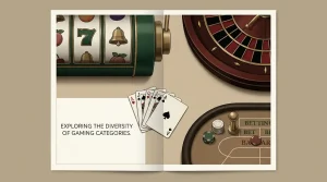 Editorial illustration of slots, roulette, blackjack and baccarat game categories